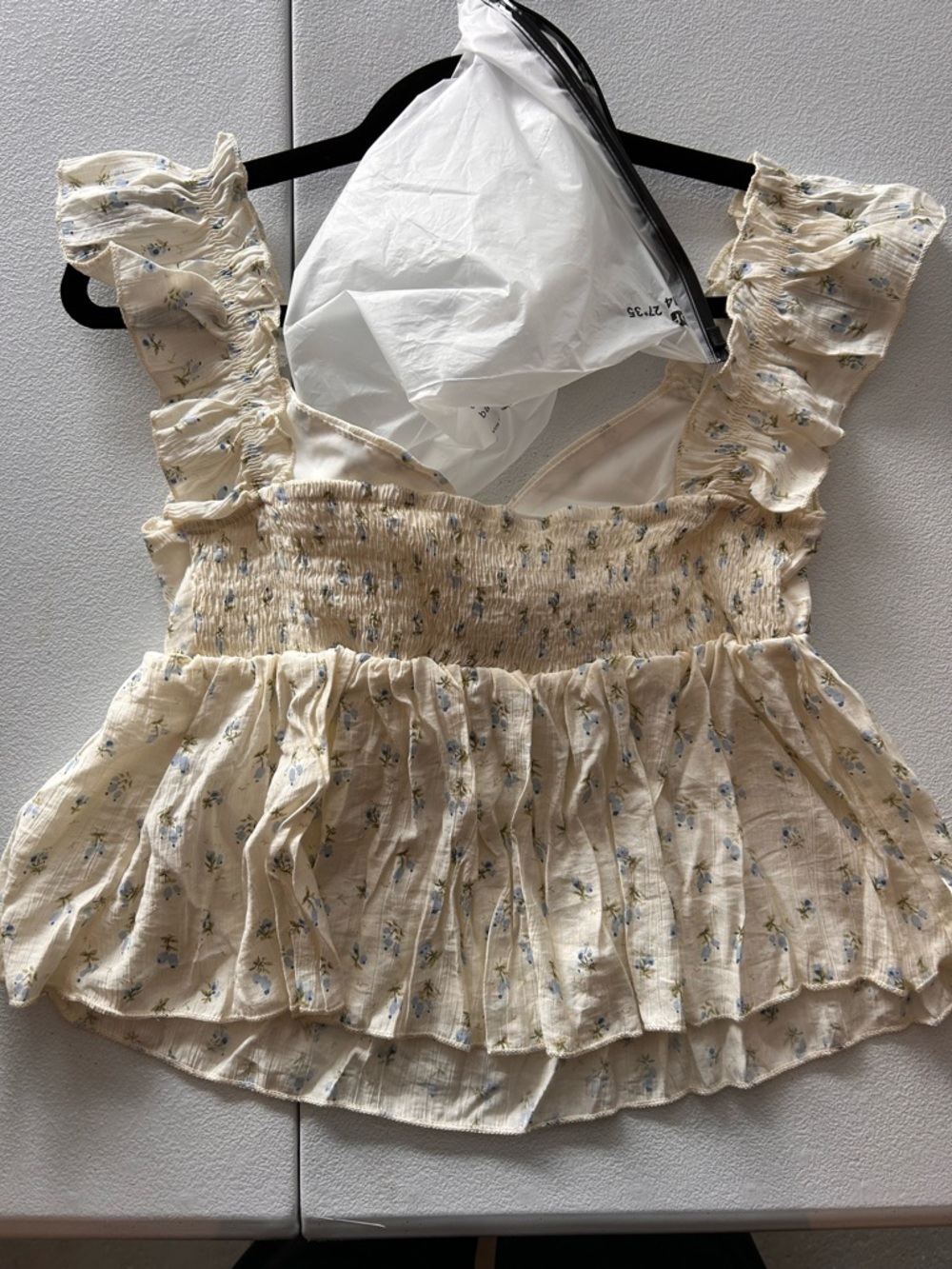 SHEIN Cream Floral Smocked Ruffle Peplum Camisole